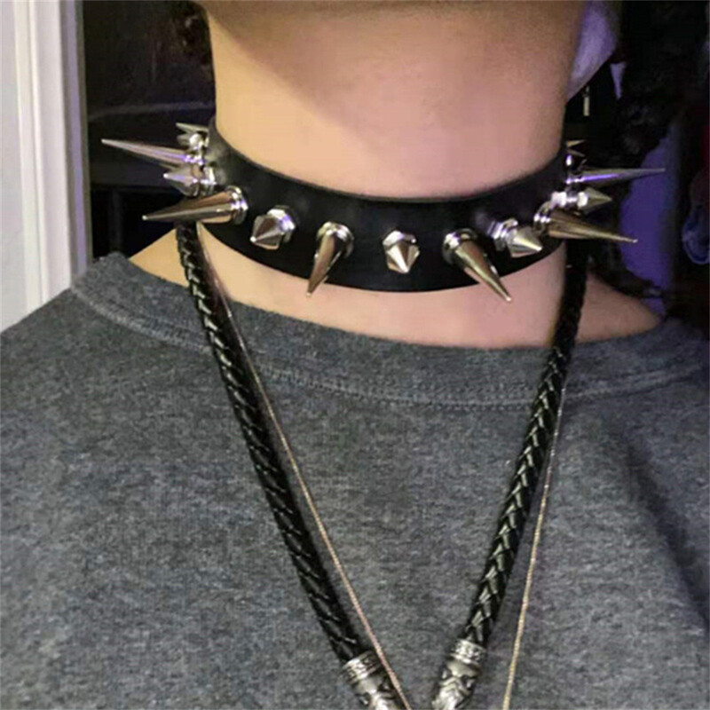 Punk hosszú tüskés choker műbőr gallér nőknek, férfiaknak. Menő, nagy szegecsekkel szegecselt Chocker gót stílusú nyaklánc kiegészítők 2024