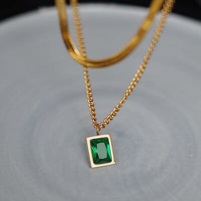 316L rozsdamentes acél új divatos finom ékszerek, 2 rétegű geometria, beágyazott cirkon láncok nyakláncok és medálok nőknek