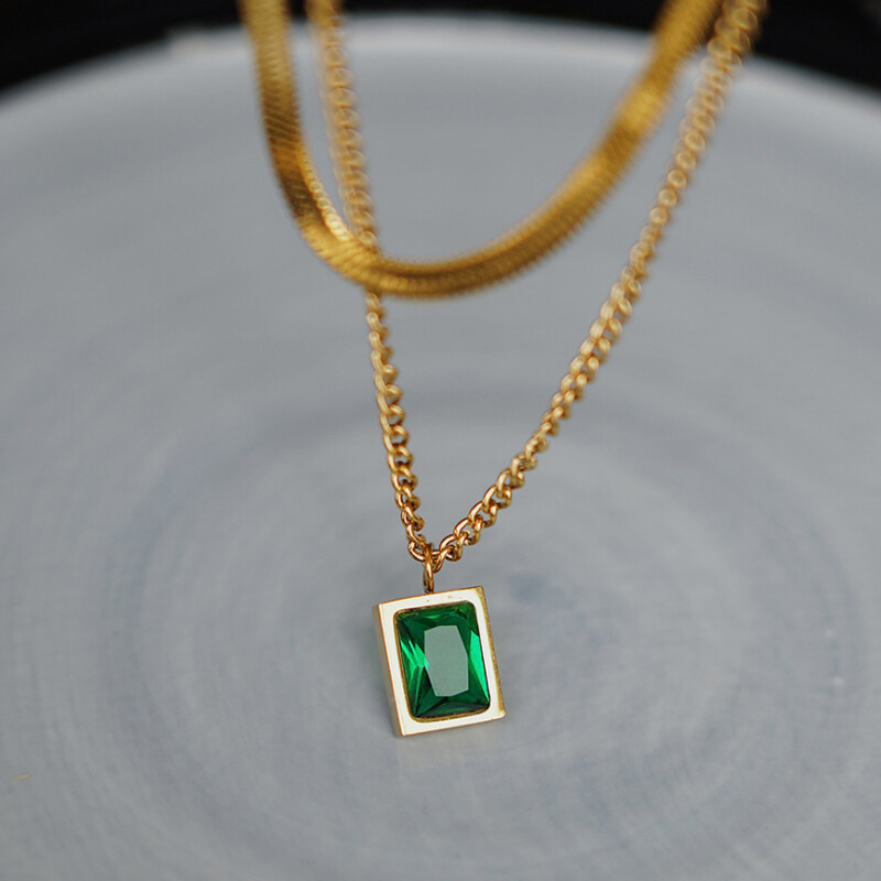 316L rozsdamentes acél új divatos finom ékszerek, 2 rétegű geometria, beágyazott cirkon láncok nyakláncok és medálok nőknek