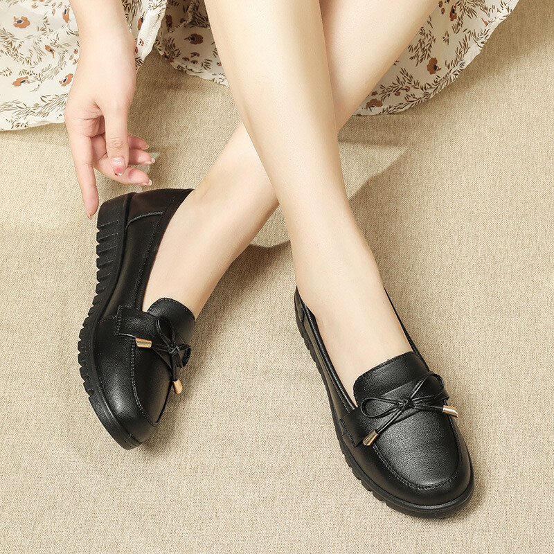 Neslystantys darbiniai batai moteriški plokščia apačia laisvalaikio odiniai patogūs biuro batai juodi moteriški odiniai žemakulniai Eva kapsulė