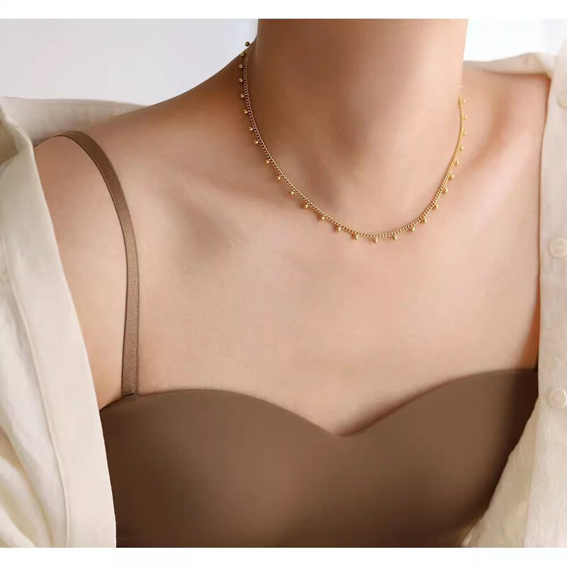 Minimalistička ogrlica od čipke Vodootporna pozlaćena perla s resicama Čisti lanac Ogrlica Zimski modni nakit za studentice