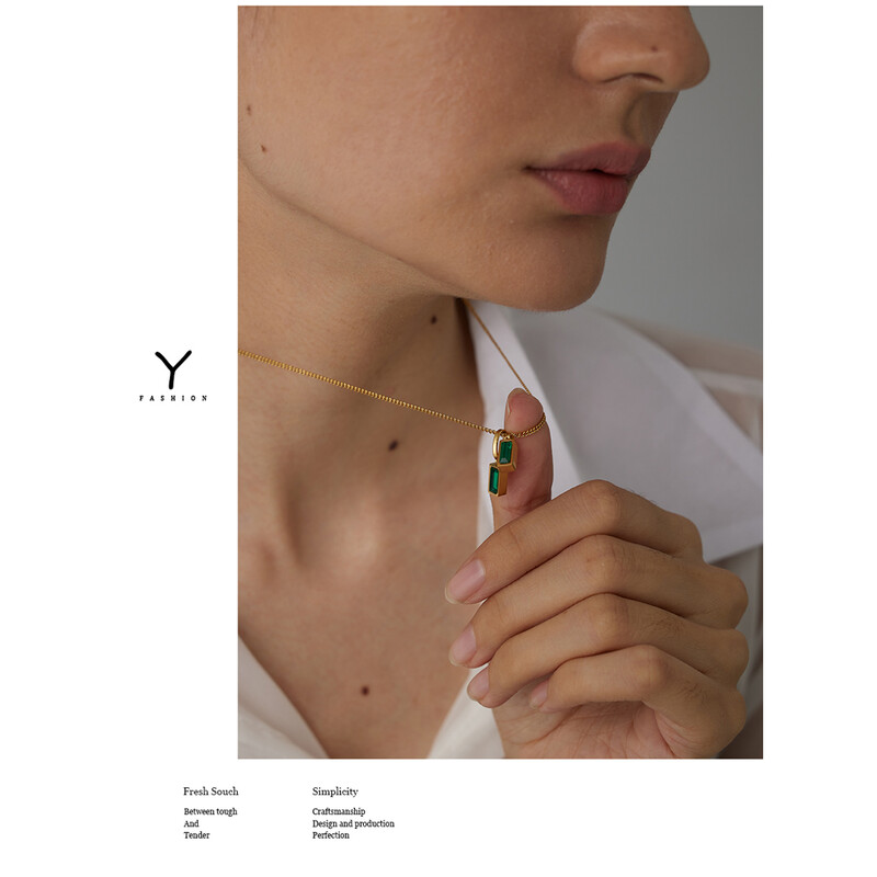 Yhpup rozsdamentes acél zöld köbös cirkónia medál nyaklánc női ékszer nyilatkozat stílusos egyedi tervezésű gallér ajándék