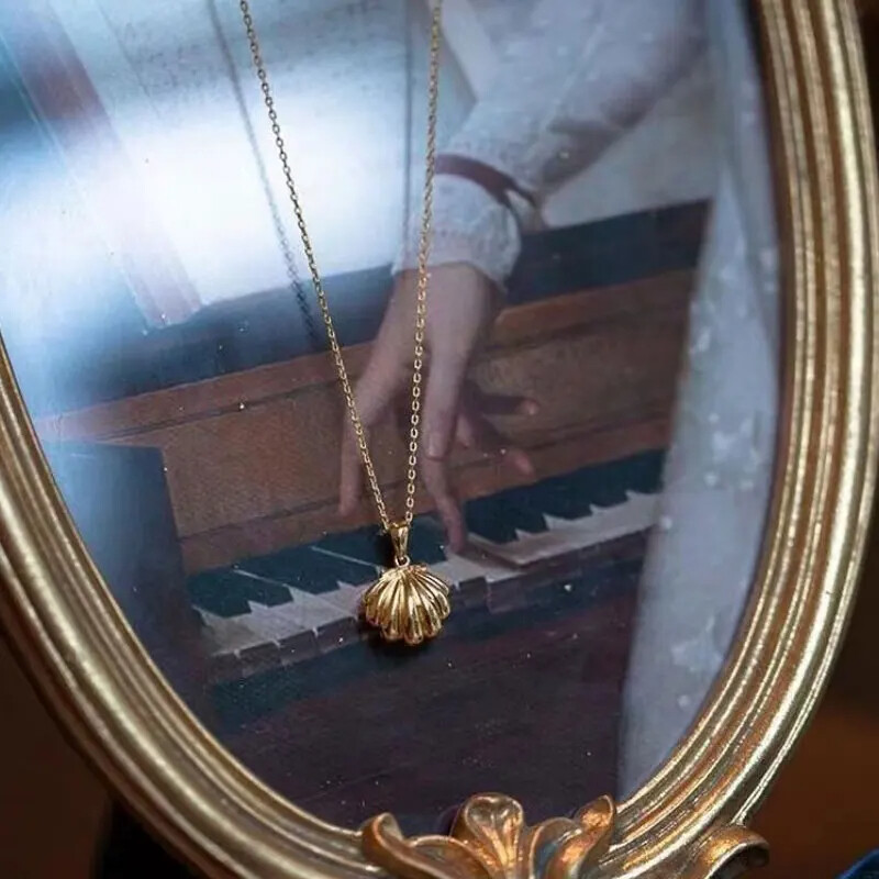 Aranyozott kagylós varázs nyaklánc fiatal nőnek, édes parti esküvői ékszerek édesvízi gyöngyház medál nyaklánc ajándék neki