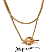 Yhpup Lanț de stivuire dublu strat din oțel inoxidabil Colier de bază Culoare aurie Bijuterii de zi cu zi Bijoux femei