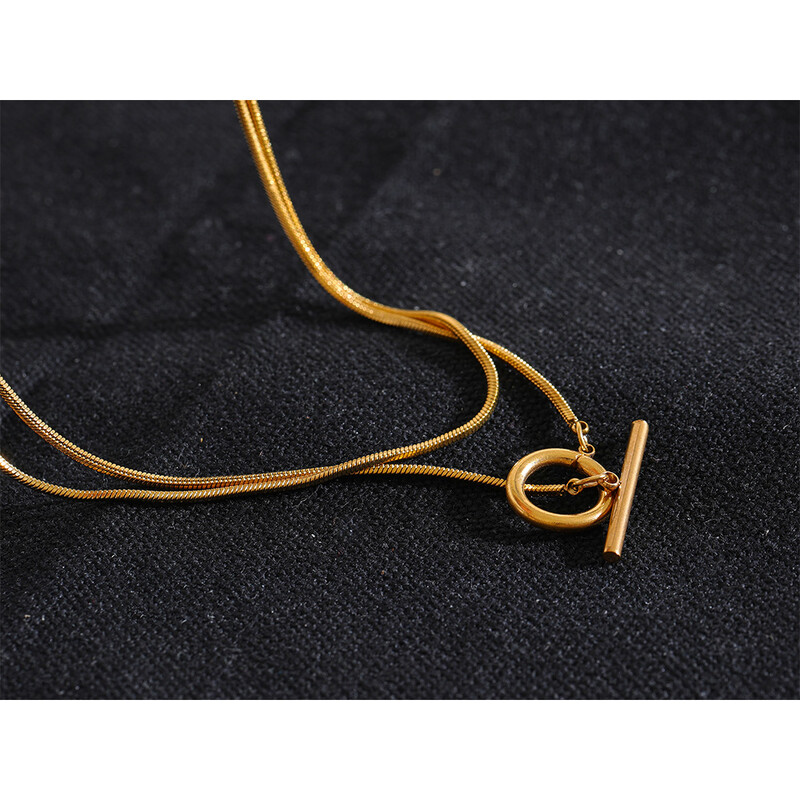 Yhpup Lanț de stivuire dublu strat din oțel inoxidabil Colier de bază Culoare aurie Bijuterii de zi cu zi Bijoux femei