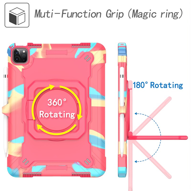 Pentru husă iPad 7th 8th 9th 10th Air 3rd 4th 5th Pro 11 Mini 6th mâner rotativ Suport tabletă Kickstand Curea de umăr Rezistent la șocuri