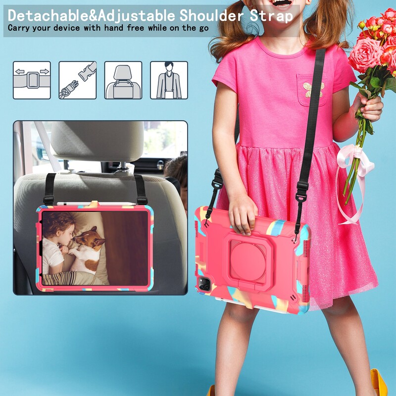 Pentru husă iPad 7th 8th 9th 10th Air 3rd 4th 5th Pro 11 Mini 6th mâner rotativ Suport tabletă Kickstand Curea de umăr Rezistent la șocuri