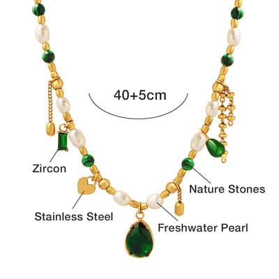 Természetes édesvízi gyöngy nyaklánc rozsdamentes acél természetes kő gyöngyök szív lánc ékszer kiegészítők lánynak ajándék