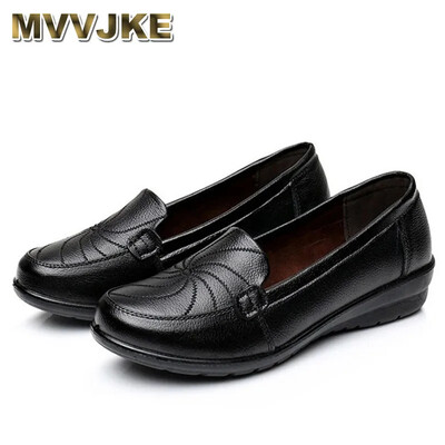 MVVJKE New Woman Flats őszi természetes valódi bőr női alkalmi cipők puha alsó kényelmes anya cipők