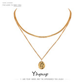 Yhpup 316L nehrdzavejúca oceľ vrstvený náhrdelník dámske šperky výrazný kovový textúrovaný geometrický prívesok bijoux femme vodeodolný