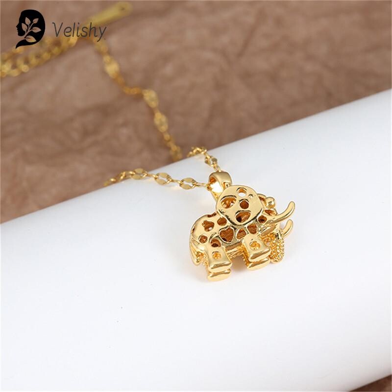 Colier cu pandantiv elefant din zirconiu cubic de lux pentru femei, lanț din oțel inoxidabil, declarație estetică, bijuterii vintage pentru fete cadou