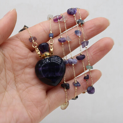 Természetes kő Ametiszt parfümös palack medál varatok nyaklánc kavics lánc barkács ékszer anyag nyaklánc kiegészítők ajándék
