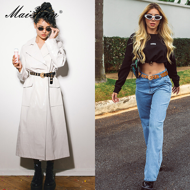 Maikun Naujas Grunge Moteriškas diržas Reguliuojamas skylutes Grunge Punk diržai moterims, lydinio segtuku sagtimi PU odinis diržas