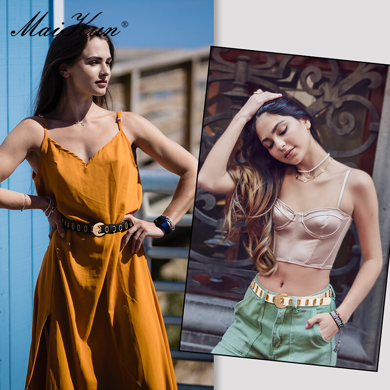 Maikun Naujas Grunge Moteriškas diržas Reguliuojamas skylutes Grunge Punk diržai moterims, lydinio segtuku sagtimi PU odinis diržas