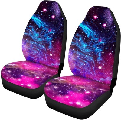 Buybai Huse pentru scaune de mașină Protectoare pentru scaune din față 2 bucăți drăguț din denim și model de pisică pentru animale de companie, ultra moale, potrivire universală pentru vehicul