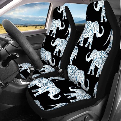 Buybai Huse pentru scaune de mașină Protectoare pentru scaune din față 2 bucăți drăguț din denim și model de pisică pentru animale de companie, ultra moale, potrivire universală pentru vehicul