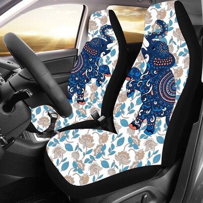 Buybai Huse pentru scaune de mașină Protectoare pentru scaune din față 2 bucăți drăguț din denim și model de pisică pentru animale de companie, ultra moale, potrivire universală pentru vehicul