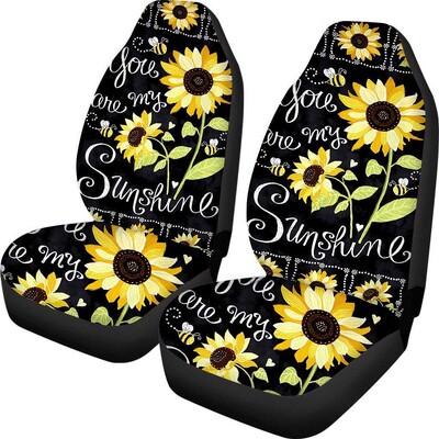 Buybai Huse pentru scaune de mașină Protectoare pentru scaune din față 2 bucăți drăguț din denim și model de pisică pentru animale de companie, ultra moale, potrivire universală pentru vehicul