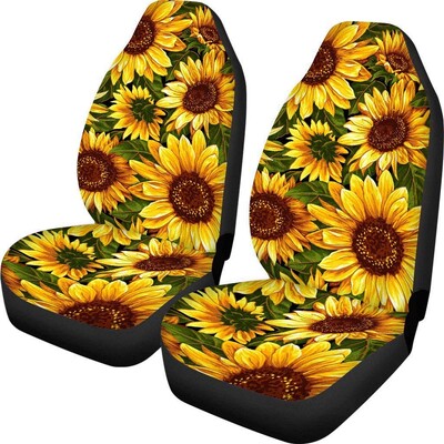 Buybai Huse pentru scaune de mașină Protectoare pentru scaune din față 2 bucăți drăguț din denim și model de pisică pentru animale de companie, ultra moale, potrivire universală pentru vehicul