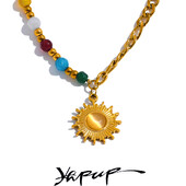Yhpup, margele din piatra naturala, pandantiv soare din otel inoxidabil, Franta, colier pentru femei, lanț de claviculă, bijuterii la modă Bijoux