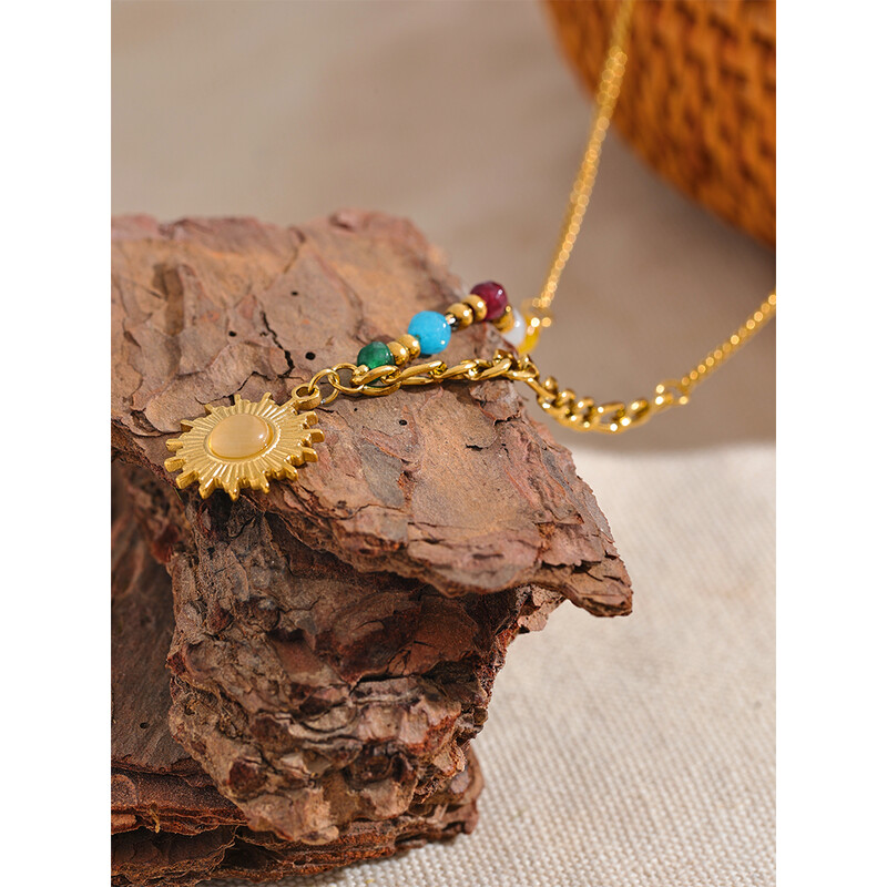 Yhpup, margele din piatra naturala, pandantiv soare din otel inoxidabil, Franta, colier pentru femei, lanț de claviculă, bijuterii la modă Bijoux