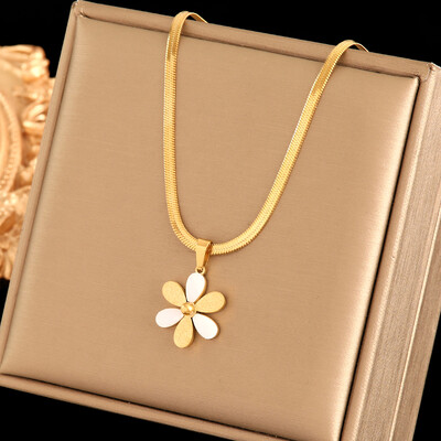 GANEMLY Set de cercei colier cu margarete din oțel inoxidabil 316L pentru femei, la modă, nou, drăguț, set de bijuterii cu flori, cadou pentru petrecere