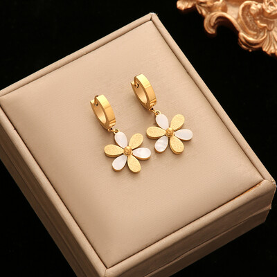 GANEMLY Set de cercei colier cu margarete din oțel inoxidabil 316L pentru femei, la modă, nou, drăguț, set de bijuterii cu flori, cadou pentru petrecere