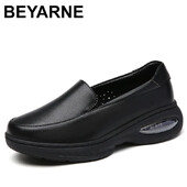 Ljetne ženske cipele od prave kože Nurse Swing Work All Single Star Wedges Ženske cipele Crno-bijele ženske cipele s platformom