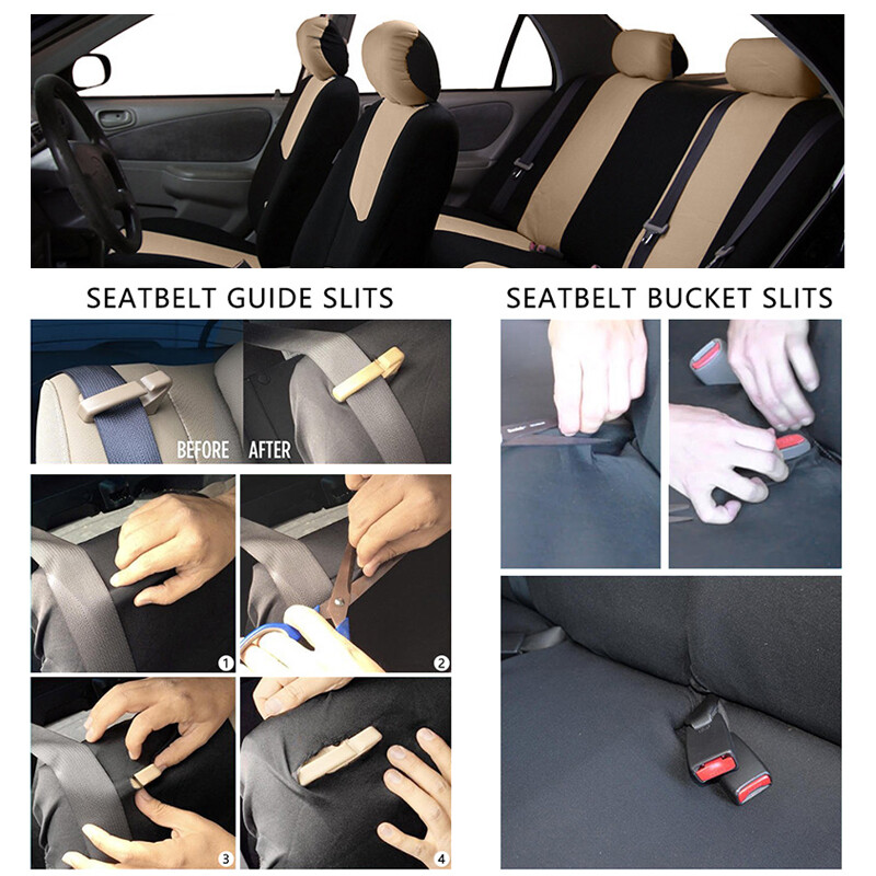 Poťah na autosedačku, kompatibilný s airbagom, vetracia látka, ochranná sedačka, univerzálny béžový interiérový doplnok pre 1/2/5/7 sedadiel