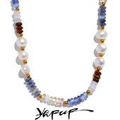 Yhpup Prirodni kamen Slatkovodni biser Lapis Lazuli Perle Lanac Ručno izrađena Ogrlica Ogrlica od nehrđajućeg čelika Moderan nakit Bižuterija