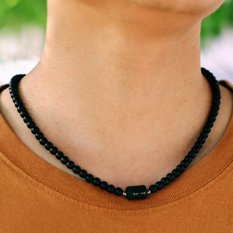 Jedinstvena ogrlica od crnog oniksa 12 zviježđa za muškarce 19 inča Kopča od nehrđajućeg čelika Kratka kragna Ležerni dodaci Njemu