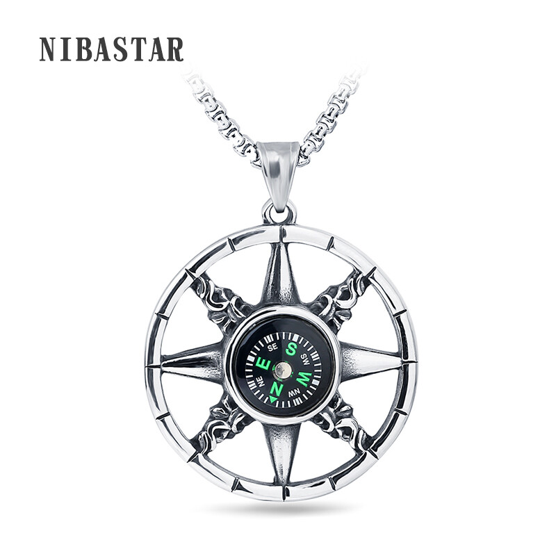 Új Férfi Iránytű Medál Nyaklánc Divat Ékszer Rozsdamentes acél szabadban Sportos elhelyezés férfinak