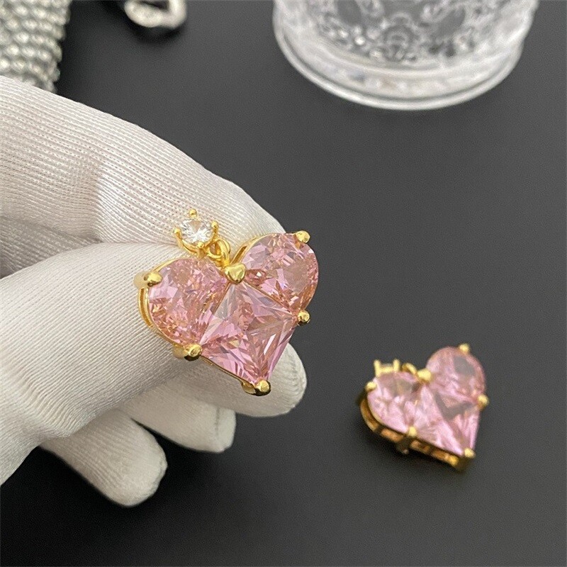 Divat aranyos rózsaszín szív nyaklánc fülbevaló készlet klasszikus fülbevaló sokoldalú egyszerű esküvői kulcscsont lánc