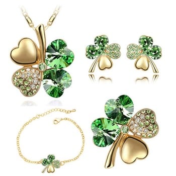 Crystal Clover 4 Leaf heart fashion σετ κοσμημάτων dropshipping Κολιέ σκουλαρίκια βραχιόλι καρφίτσα γούρι κοριτσάκι ποιοτικά δώρα γενεθλίων