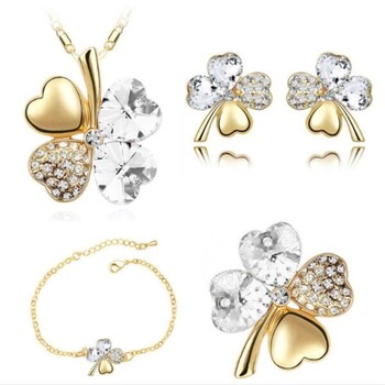 Crystal Clover 4 Leaf heart fashion σετ κοσμημάτων dropshipping Κολιέ σκουλαρίκια βραχιόλι καρφίτσα γούρι κοριτσάκι ποιοτικά δώρα γενεθλίων