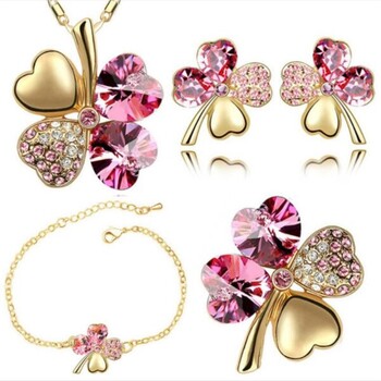 Crystal Clover 4 Leaf heart fashion σετ κοσμημάτων dropshipping Κολιέ σκουλαρίκια βραχιόλι καρφίτσα γούρι κοριτσάκι ποιοτικά δώρα γενεθλίων