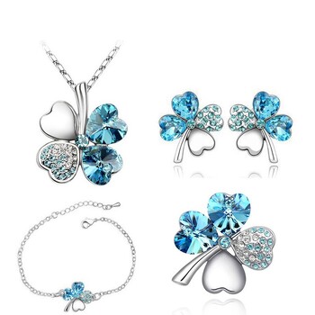 Crystal Clover 4 Leaf heart fashion σετ κοσμημάτων dropshipping Κολιέ σκουλαρίκια βραχιόλι καρφίτσα γούρι κοριτσάκι ποιοτικά δώρα γενεθλίων