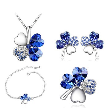 Crystal Clover 4 Leaf heart fashion σετ κοσμημάτων dropshipping Κολιέ σκουλαρίκια βραχιόλι καρφίτσα γούρι κοριτσάκι ποιοτικά δώρα γενεθλίων