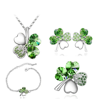 Crystal Clover 4 Leaf širdelė madingų papuošalų rinkinys dropshipping Kaklo papuošalas auskarai apyrankė sagė žavesys mergaitei kokybiškos gimtadienio dovanos