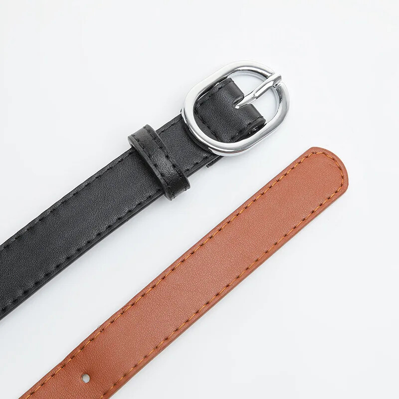 Új divatos öv, női sokoldalú PU textúra bőr anyag ovális ötvözet fém tűs csatos farmer Alkalmi stílusú ruházati kiegészítők