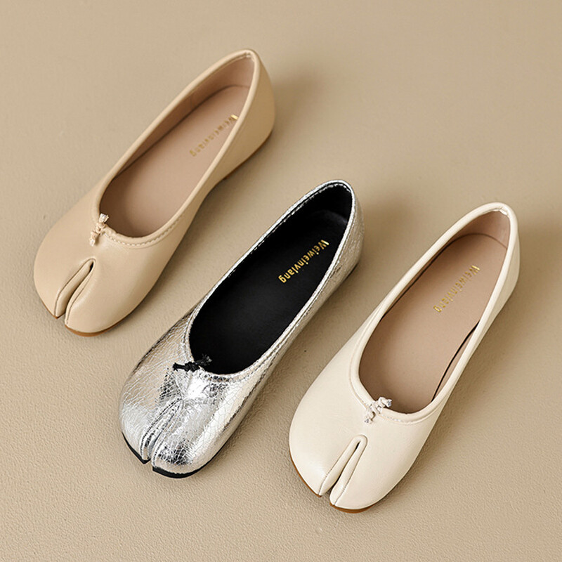 Japanske srebrne tabi cipele iz 2024. Ženske ravne cipele s razdvojenim prstima Kasačke ninja mokasine Udobne natikače Ženske dnevne cipele za hodanje Mokasine