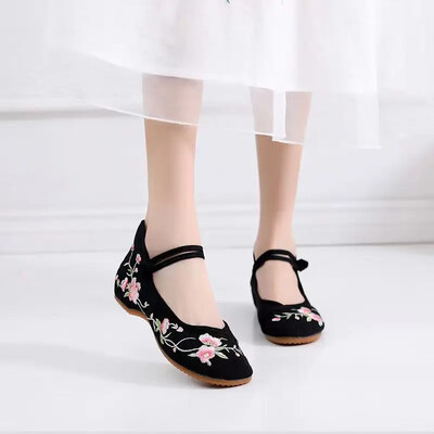 Módne vyšívané čínske štýlové dámske topánky s nízkym podpätkom, elegantné ležérne zapatos, vintage dámske látkové topánky v etnickom štýle
