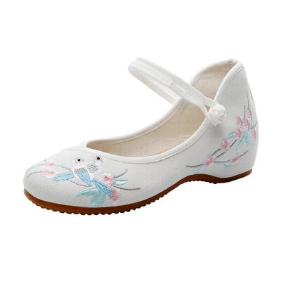 Módne vyšívané čínske štýlové dámske topánky s nízkym podpätkom, elegantné ležérne zapatos, vintage dámske látkové topánky v etnickom štýle