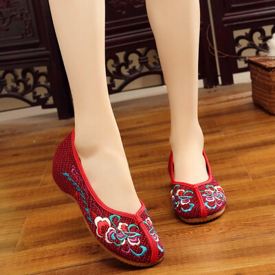 Módne vyšívané čínske štýlové dámske topánky s nízkym podpätkom, elegantné ležérne zapatos, vintage dámske látkové topánky v etnickom štýle