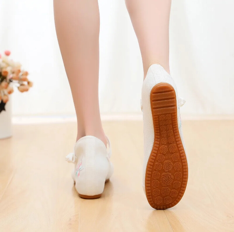 Módne vyšívané čínske štýlové dámske topánky s nízkym podpätkom, elegantné ležérne zapatos, vintage dámske látkové topánky v etnickom štýle
