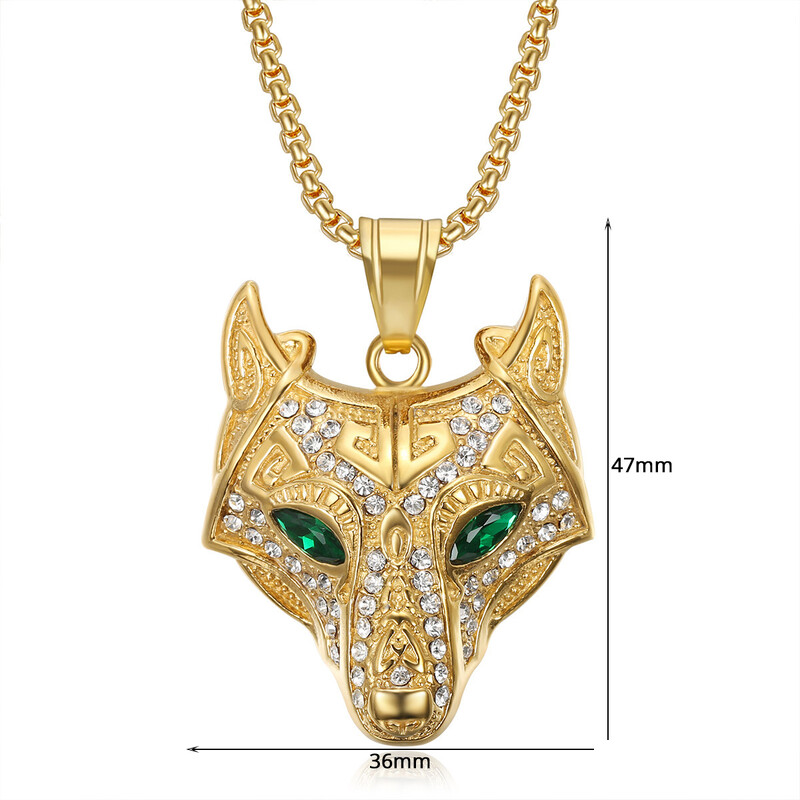 Hip Hop Iced Out Viking Wolf Glava Privjesak Muška zlatna ogrlica od nehrđajućeg čelika Životinja za muškarce Norveški talisman nakit