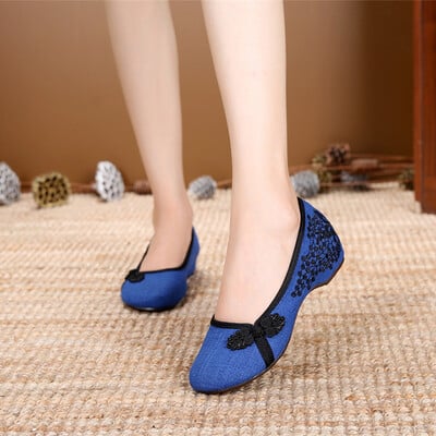 Veowalk pentru femei, țesătură de bumbac, brodate, pantofi balerini, în stil retro chinezesc, pentru femei, ocazional, moale, confortabil