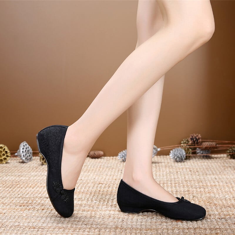 Veowalk pentru femei, țesătură de bumbac, brodate, pantofi balerini, în stil retro chinezesc, pentru femei, ocazional, moale, confortabil