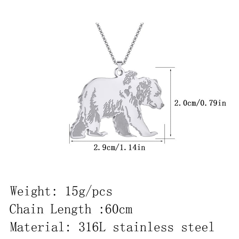 CHENGXUN rozsdamentes acél Grizzly Bear dísz medál nyaklánc észak-amerikai barna medve karácsonyi dísz férfiaknak és nőknek