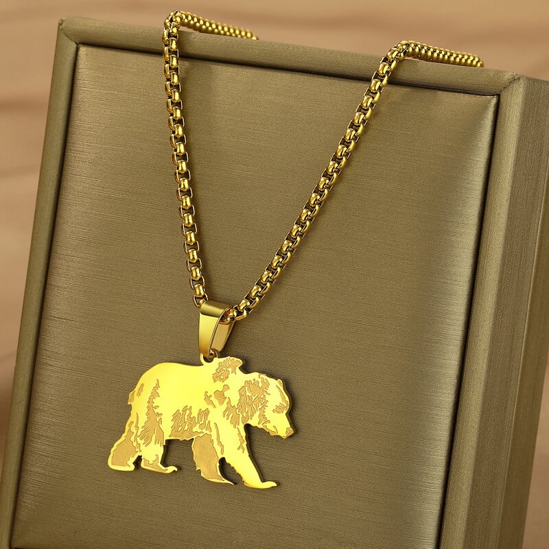CHENGXUN rozsdamentes acél Grizzly Bear dísz medál nyaklánc észak-amerikai barna medve karácsonyi dísz férfiaknak és nőknek